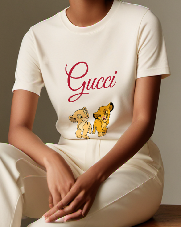 Ivory Simba And Nala Crouching Together Graphic T-Shirt - model wearing view