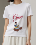 White Snow White Bathes Grumpy In Tub Graphic T-Shirt - model wearing view