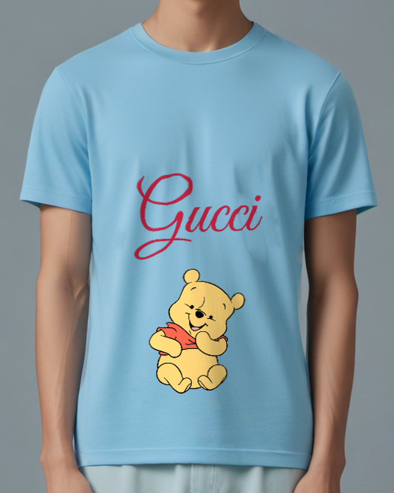 Sky Blue Bear Little Seated Hug Graphic T-Shirt - front product view