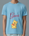Sky Blue Bear Little Seated Hug Graphic T-Shirt - model wearing view