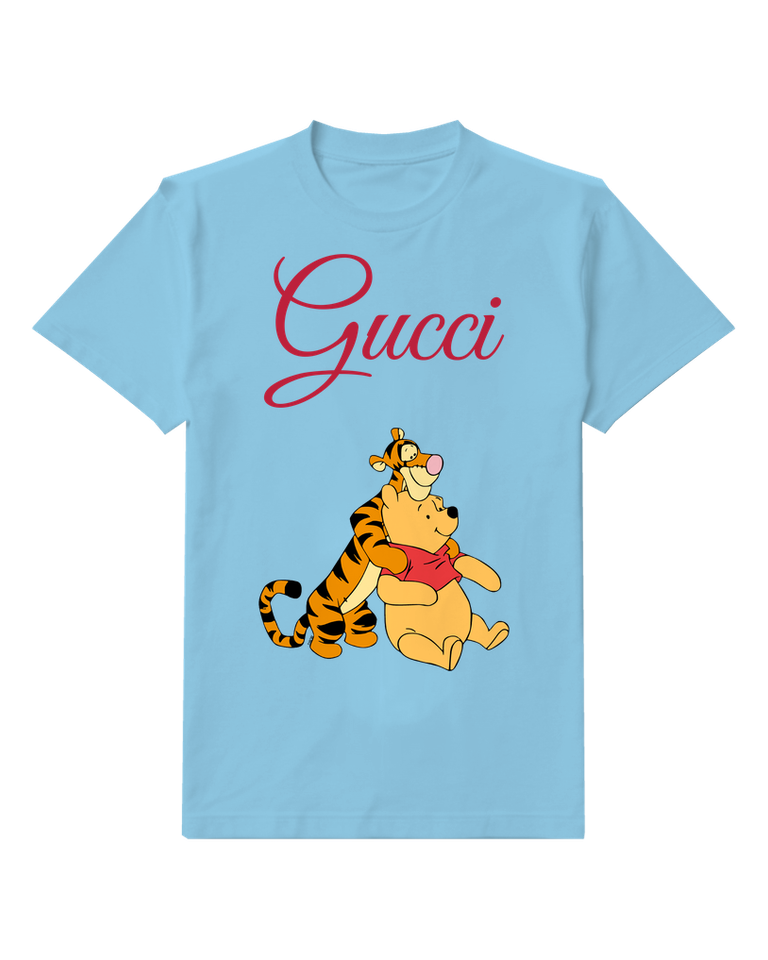 Sky Blue Tiger Hugs Bear In Seated Position Graphic T-Shirt - front product view