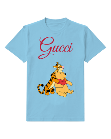 Sky Blue Tiger Hugs Bear In Seated Position Graphic T-Shirt - front product view