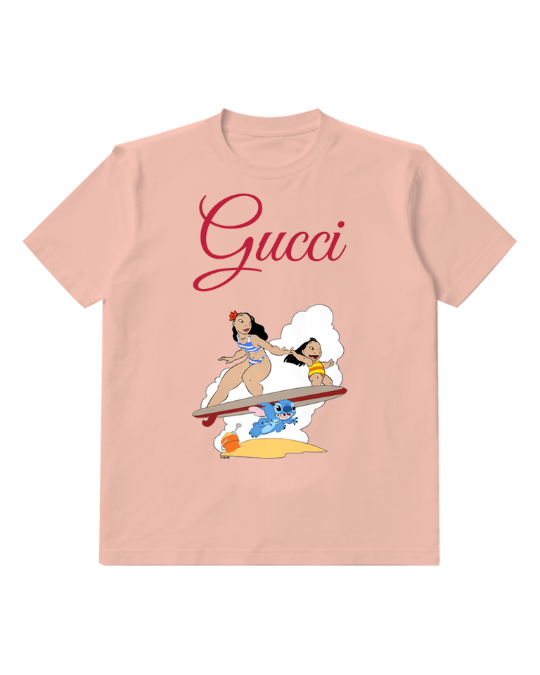 Blush Pink Lilo And Stitch Surfing Together Graphic T-Shirt - front product view