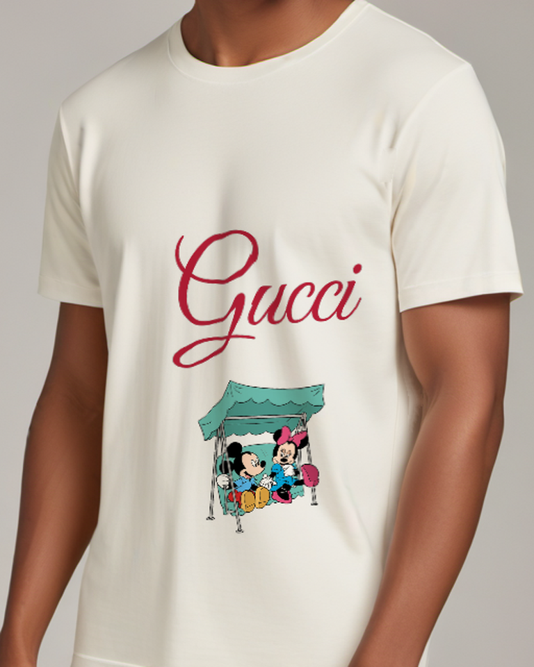 Light Gray Mickey And Minnie On Swing Set Graphic T-Shirt - model wearing view
