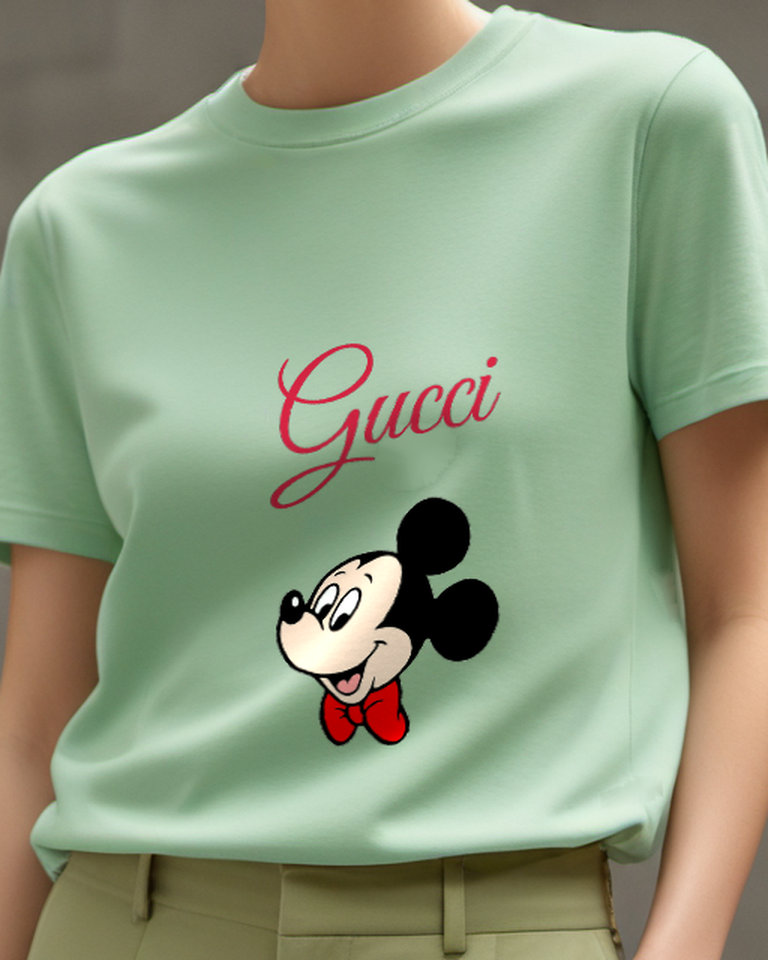 Sage Green Mouse Red Bow Tie Face Graphic T-Shirt - front product view