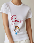 Light Gray Belle Holds Teacup With Both Hands Graphic T-Shirt - model wearing view