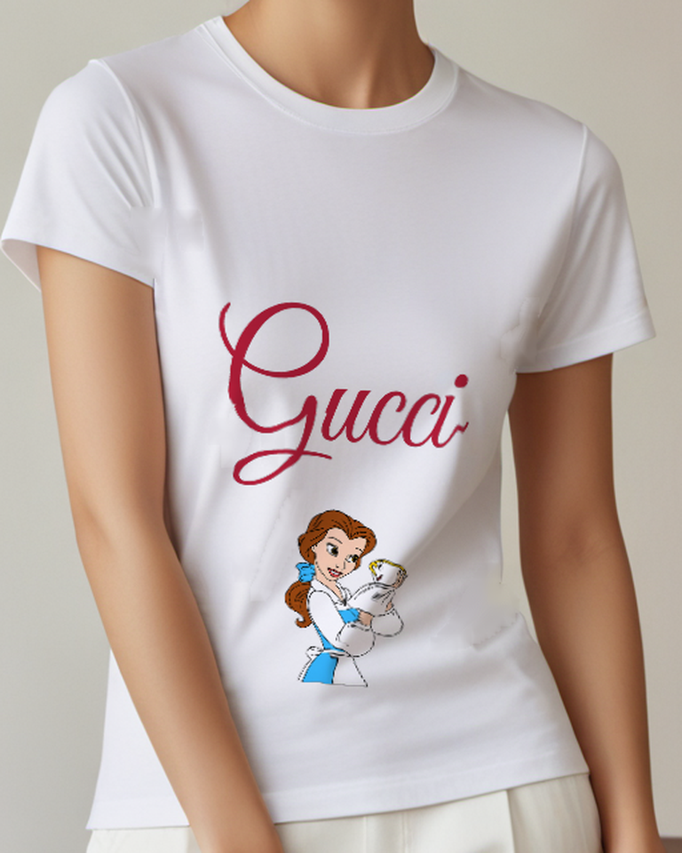 Light Gray Belle Holds Teacup With Both Hands Graphic T-Shirt - model wearing view