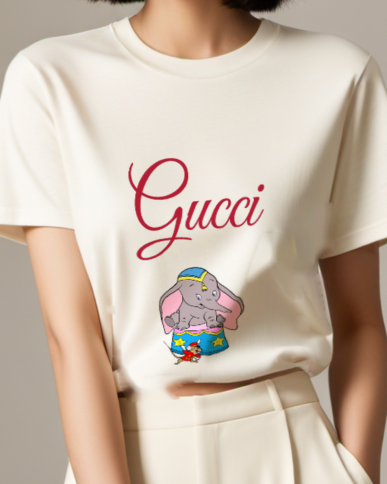 White Dumbo Sitting Atop Circus Hat Graphic T-Shirt - model wearing view