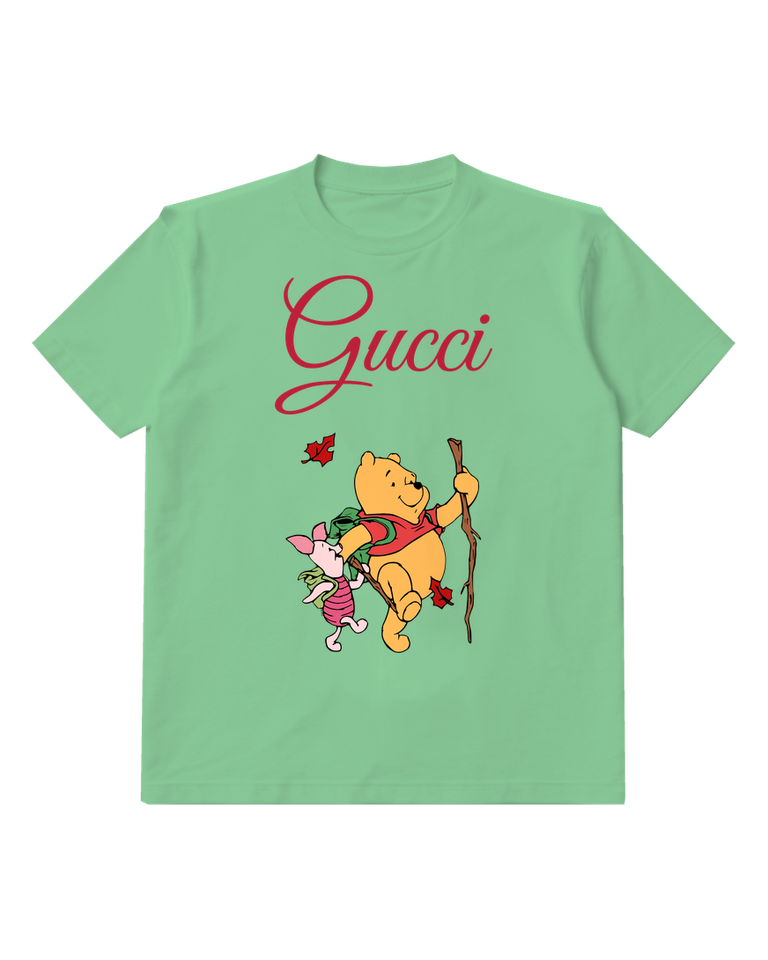 Sage Green Pooh And Piglet Hiking Together Graphic T-Shirt - front product view