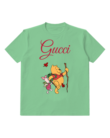 Sage Green Pooh And Piglet Hiking Together Graphic T-Shirt - front product view