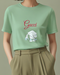 Sage Green White Snow Creature Large Claws Graphic T-Shirt - model wearing view