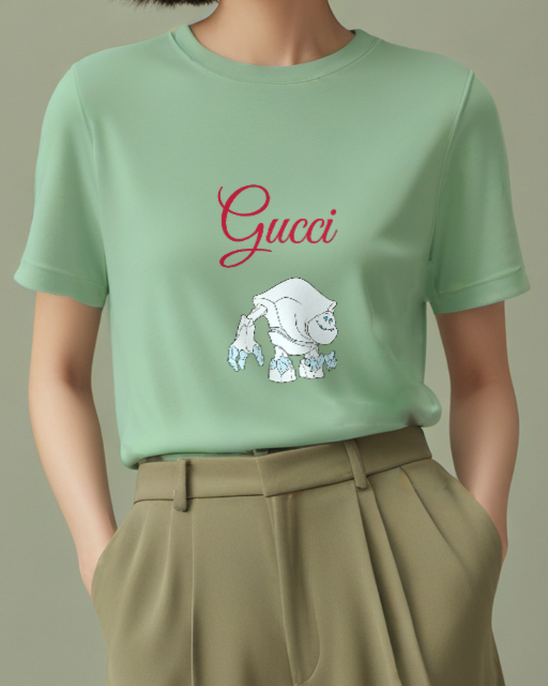 Sage Green White Snow Creature Large Claws Graphic T-Shirt - model wearing view