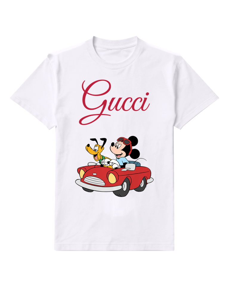 White Mickey And Pluto In Red Convertible Graphic T-Shirt - front product view