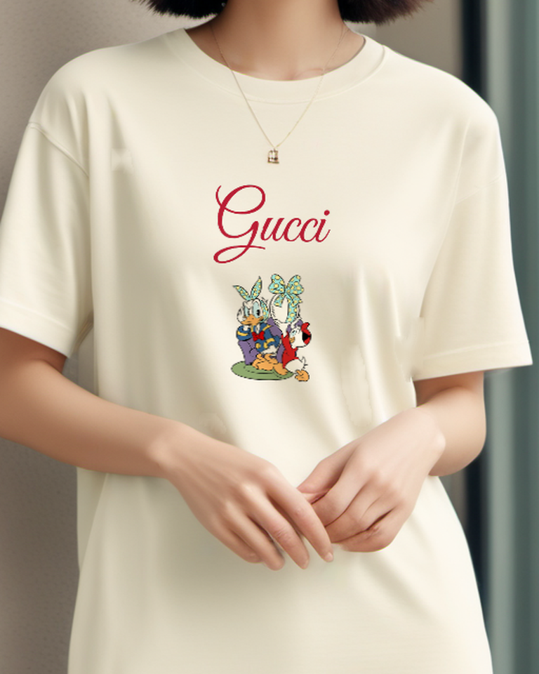 Ivory Donald Duck And Huey Duck Graphic T-Shirt - model wearing view