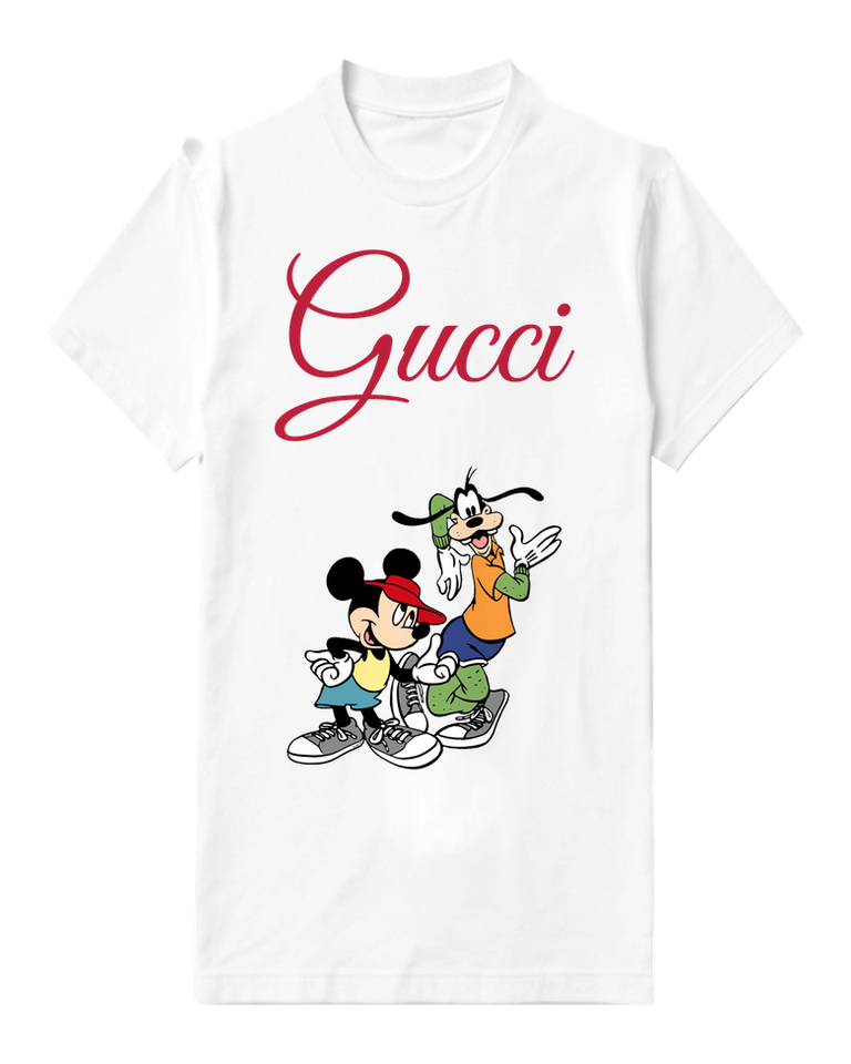 White Mickey And Goofy Dancing Together Graphic T-Shirt - front product view