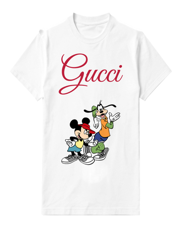 White Mickey And Goofy Dancing Together Graphic T-Shirt - front product view
