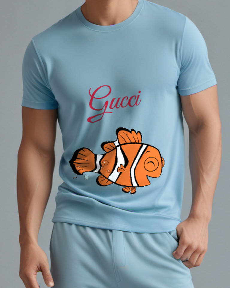 Dusty Blue Clownfish Spiral Tail Graphic T-Shirt - front product view