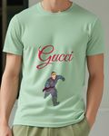 Sage Green Running Man Dark Winter Clothes Graphic T-Shirt - model wearing view