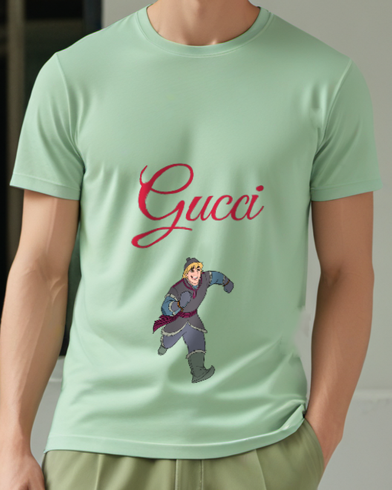 Sage Green Running Man Dark Winter Clothes Graphic T-Shirt - model wearing view
