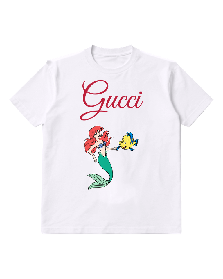 White Ariel Smiling At Flounder Graphic T-Shirt - front product view