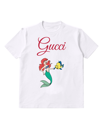 White Ariel Smiling At Flounder Graphic T-Shirt - front product view