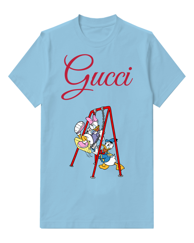 Sky Blue Donald And Daisy On Swing Set Graphic T-Shirt - front product view