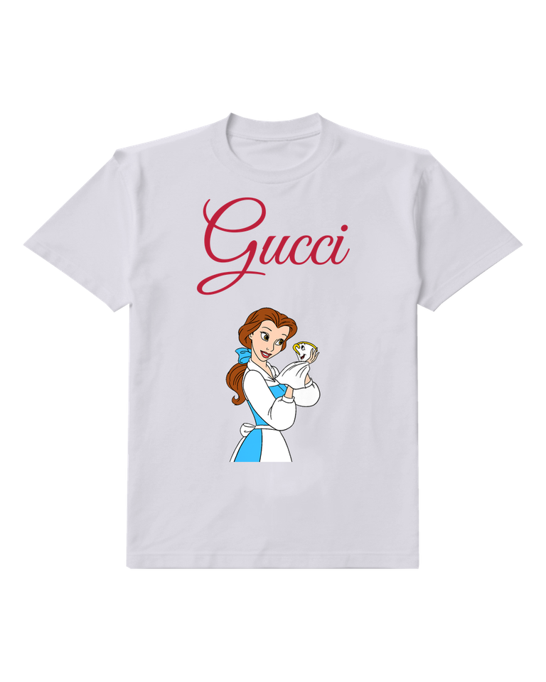 Light Gray Belle Holds Teacup With Both Hands Graphic T-Shirt - front product view