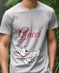 Light Gray Spotted Puppy Reclining Graphic T-Shirt - model wearing view