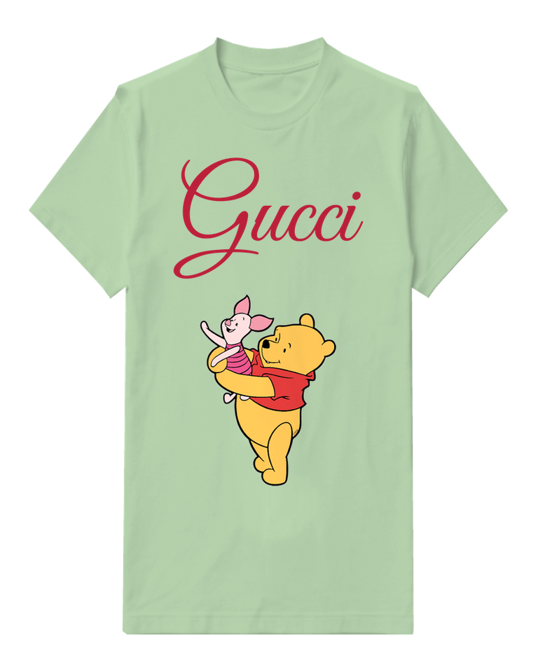 Sage Green Winnie The Pooh Holding Piglet Crew Neck Graphic T-Shirt - front product view