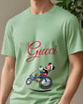 Sage Green Mouse Bicycle Wheelie Graphic T-Shirt - model wearing view