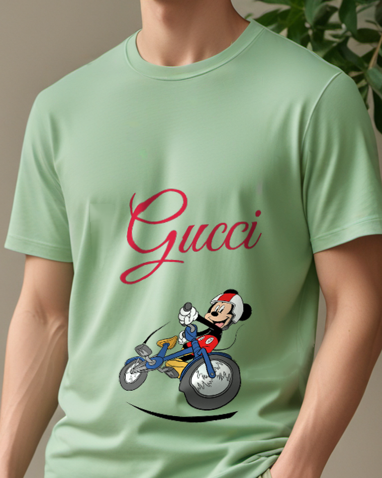 Sage Green Mouse Bicycle Wheelie Graphic T-Shirt - model wearing view