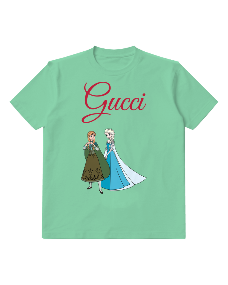 Sage Green Anna And Elsa Standing Side By Side Graphic T-Shirt - front product view