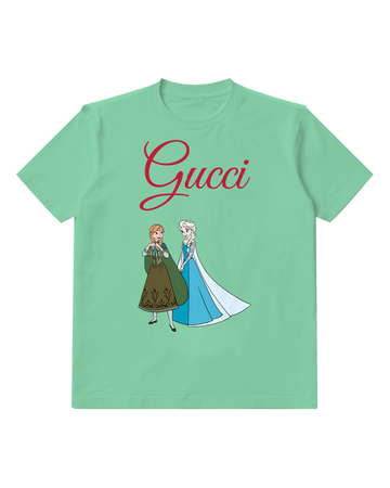 Sage Green Anna And Elsa Standing Side By Side Graphic T-Shirt - front product view