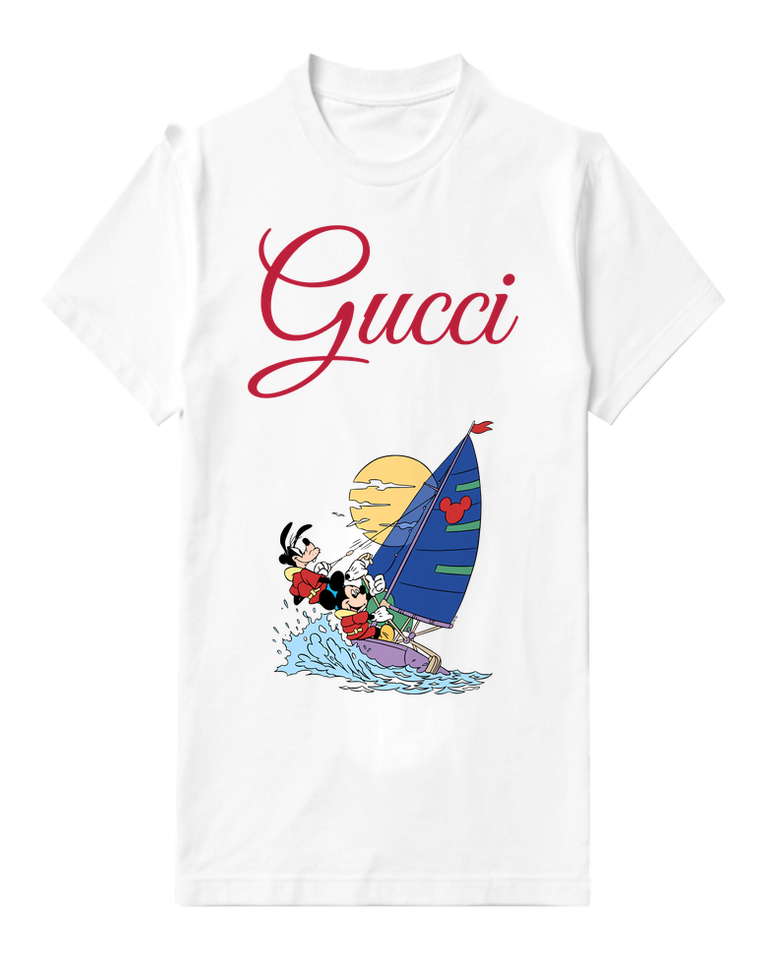 White Mickey And Goofy Sailing Together Graphic T-Shirt - front product view