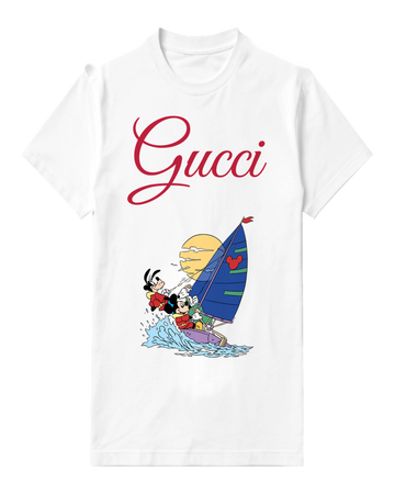 White Mickey And Goofy Sailing Together Graphic T-Shirt - front product view