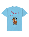 Sky Blue Timon Atop Pumbaa Both Smiling Graphic T-Shirt - front product view
