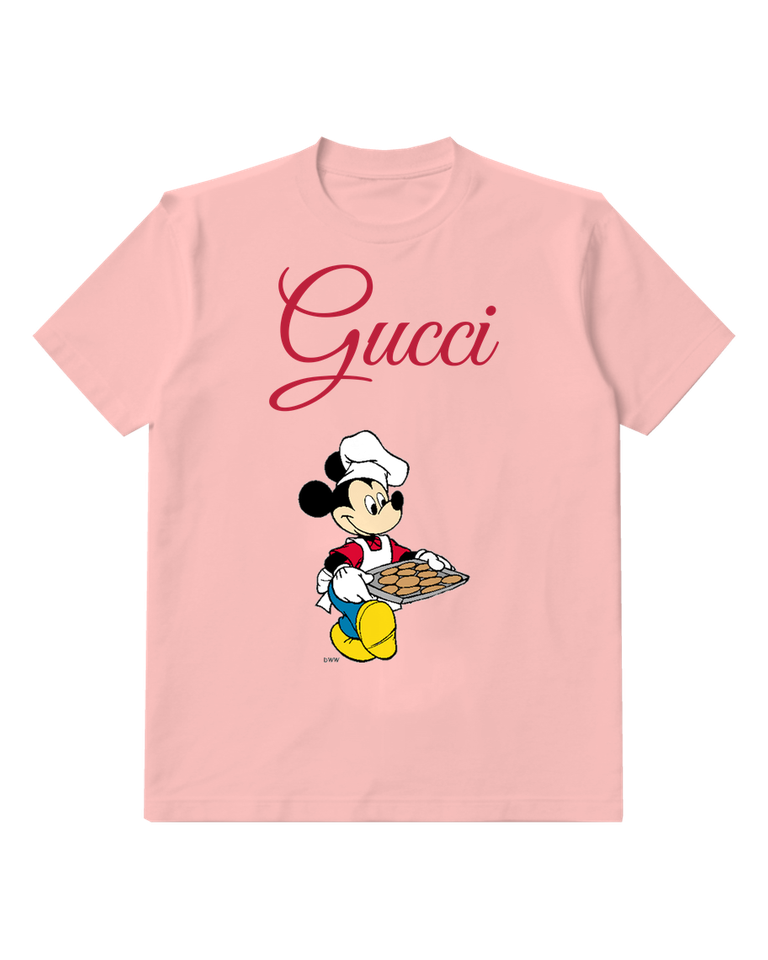 Blush Pink Chef Mouse Pizza Tray Graphic T-Shirt - front product view