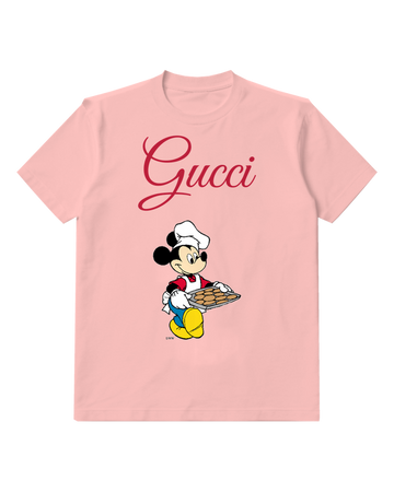 Blush Pink Chef Mouse Pizza Tray Graphic T-Shirt - front product view