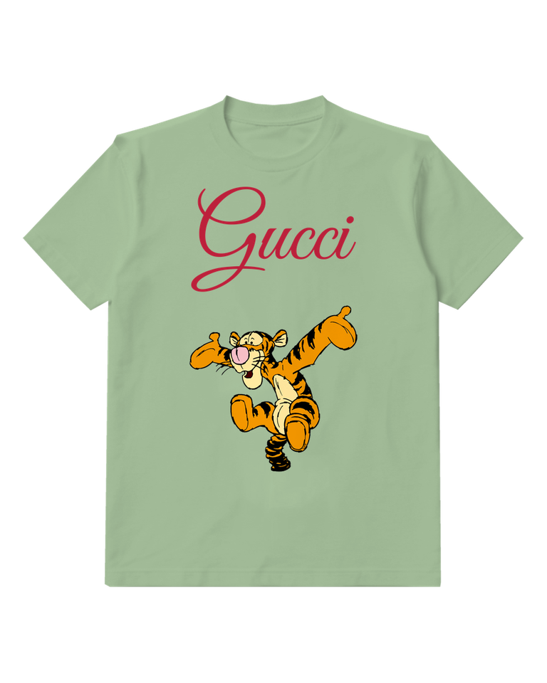 Sage Green Tiger One Leg Dance Graphic T-Shirt - front product view