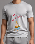 Light Gray Yellow Capped Dwarf Carrying Bundle Graphic T-Shirt - model wearing view