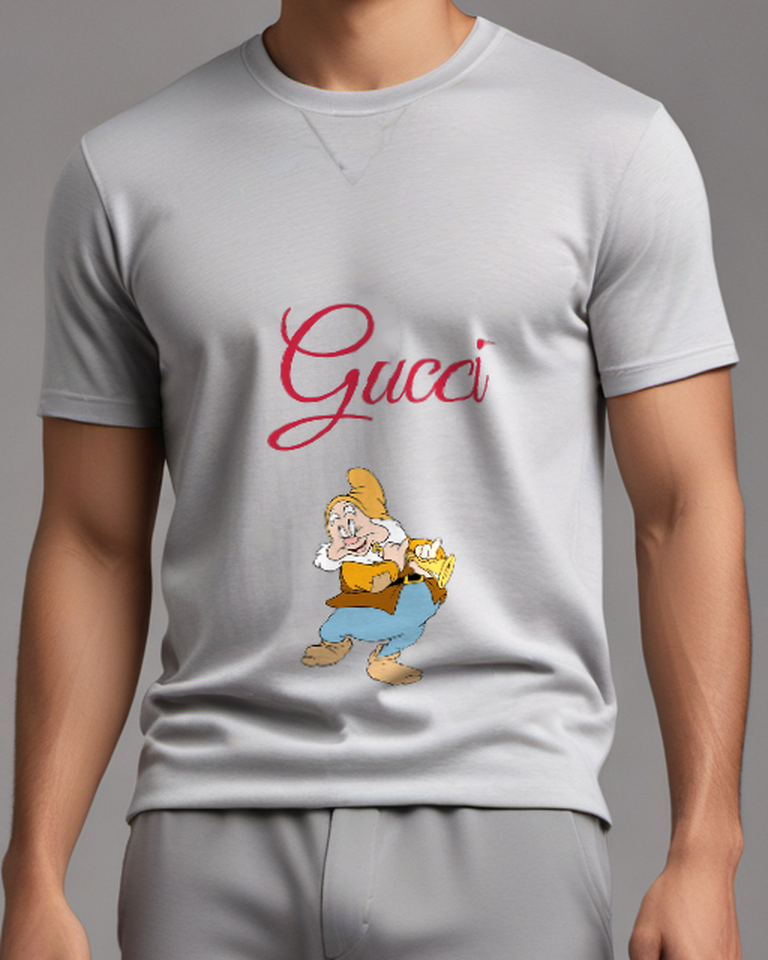 Light Gray Yellow Capped Dwarf Carrying Bundle Graphic T-Shirt - model wearing view
