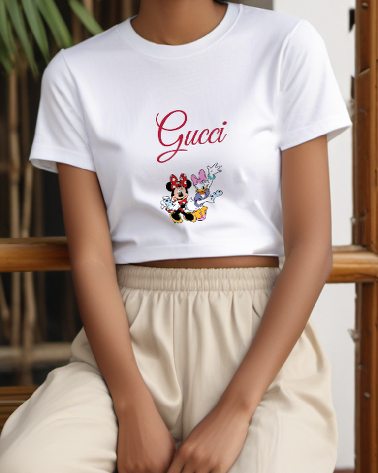 White Minnie And Daisy Holding Game Controllers Graphic T-Shirt - model wearing view
