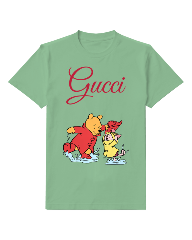 Sage Green Pooh And Piglet In Puddle Splash Graphic T-Shirt - front product view
