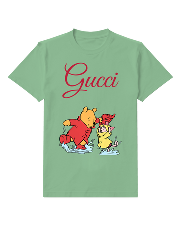 Sage Green Pooh And Piglet In Puddle Splash Graphic T-Shirt - front product view