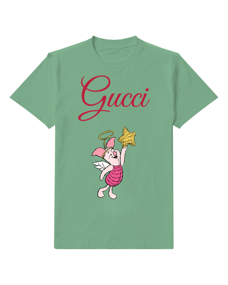Sage Green Piglet As Angel Holding Star Graphic T-Shirt - front product view