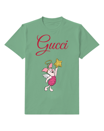 Sage Green Piglet As Angel Holding Star Graphic T-Shirt - front product view