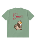 Sage Green Brown Owl Folded Wings Graphic T-Shirt - front product view
