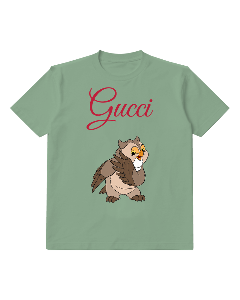 Sage Green Brown Owl Folded Wings Graphic T-Shirt - front product view