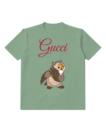 Sage Green Brown Owl Folded Wings Graphic T-Shirt - front product view