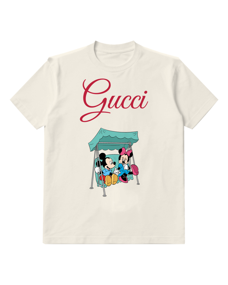 Light Gray Mickey And Minnie On Swing Set Graphic T-Shirt - front product view